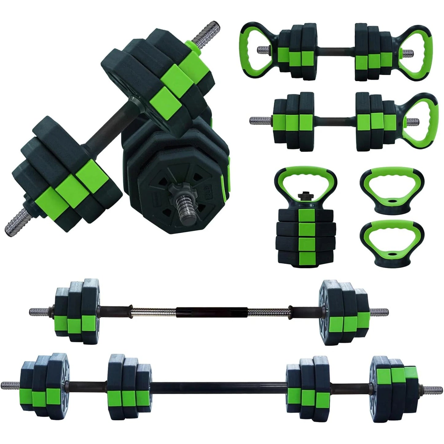 4 in 1 Adjustable Dumbbell Set,44lbs Weight Set with Iron Handle Used as Kettlebell, Barbell, Push up Stand for Home Gym