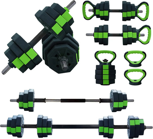 4 in 1 Adjustable Dumbbell Set,44lbs Weight Set with Iron Handle Used as Kettlebell, Barbell, Push up Stand for Home Gym